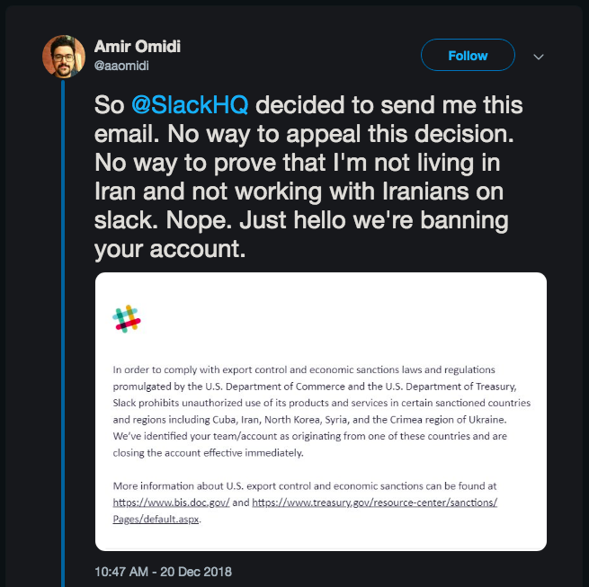 Amir Omidi&rsquo;s Slack Ban